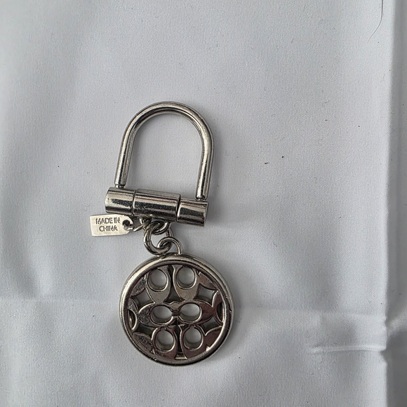 Coach Pave Crystal OP Art Signature "C" Keychain in silver-tone metal. - Picture 2 of 2